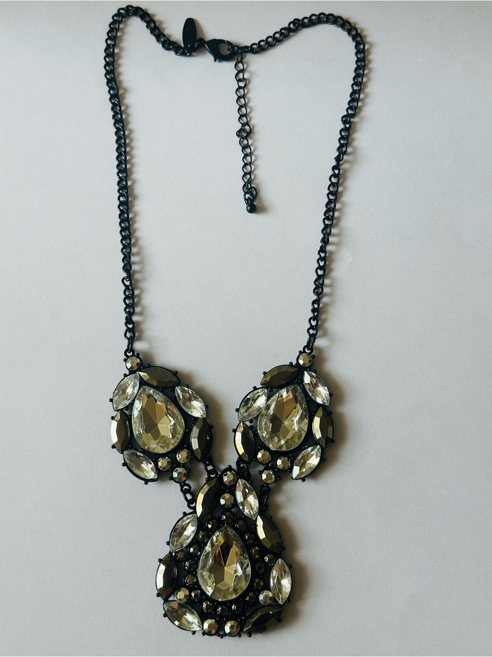 Statement Black Necklace with Clear Crystal Accents